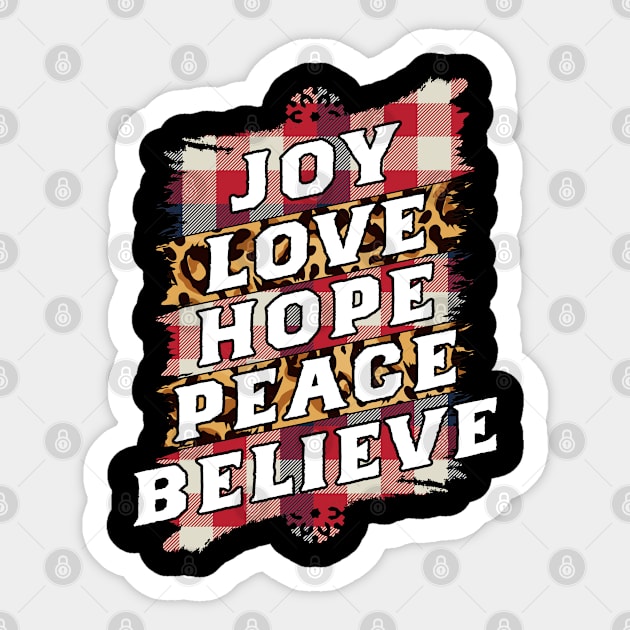 Joy Hope Love Peace Believe-Vintage Christmas Sweaters Sticker by GoodyBroCrafts